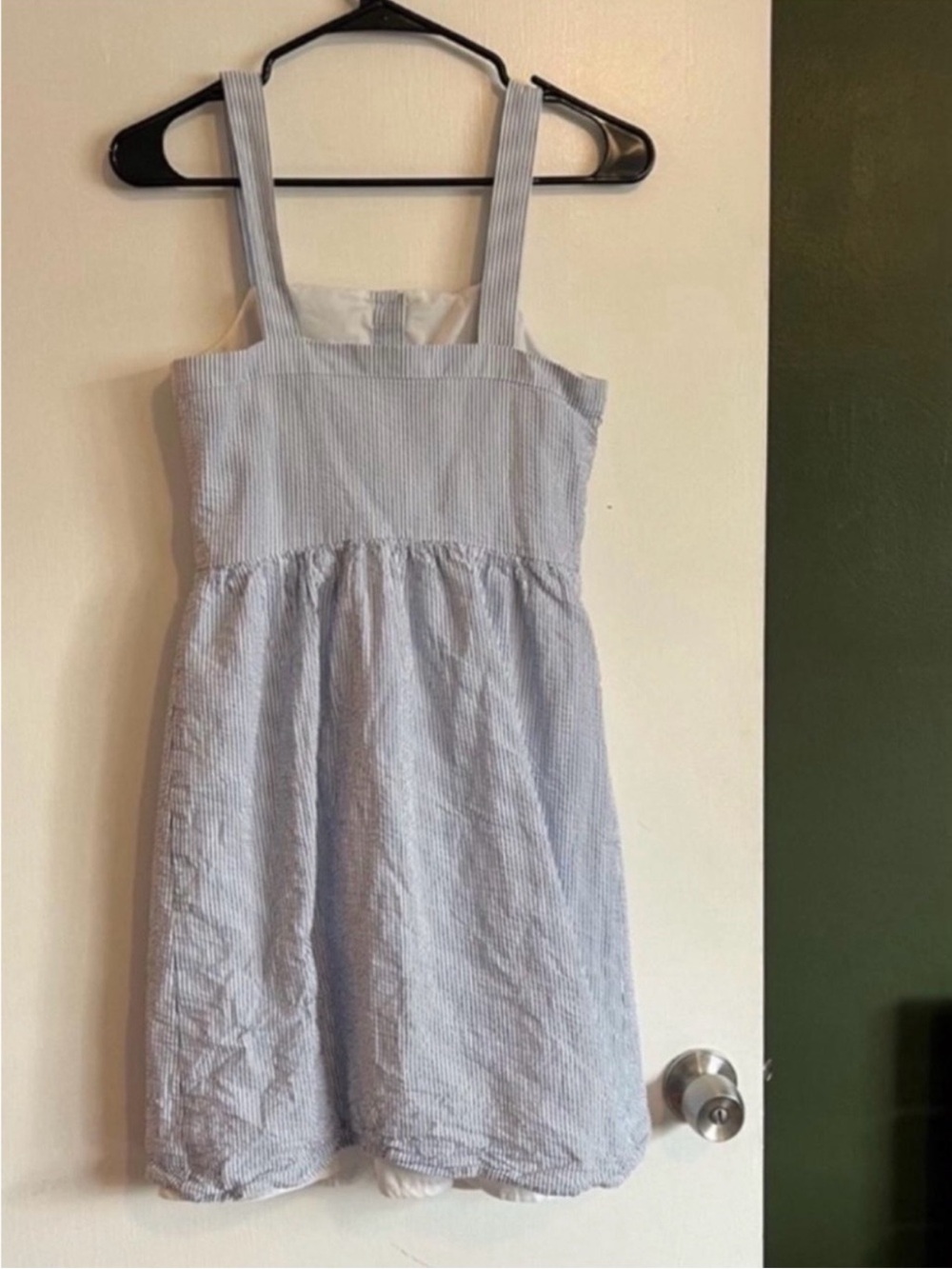 J. Crew blue and white pinstripe seersucker mini dress button front size 0 - Picture 2 of 5